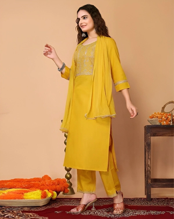 99 Fashion Bazaar  Kurta Set with Dupatta in Pure Soft Cotton Fabric - Corn, L