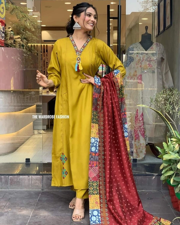 99 Fashion Bazaar Embroidery Kurta Set For Wedding with Dupatta  - Web Orange, XXL