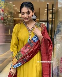 99 Fashion Bazaar Embroidery Kurta Set For Wedding with Dupatta  - Web Orange, XXL