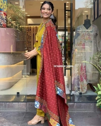 99 Fashion Bazaar Embroidery Kurta Set For Wedding with Dupatta  - Web Orange, XXL