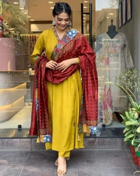 99 Fashion Bazaar Embroidery Kurta Set For Wedding with Dupatta  - Web Orange, XXL