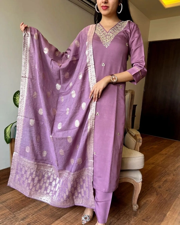 99 Fashion Bazaar Wedding Straight Kurti Set in Silk Chanderi Fabric with Jacquard Dupatta.  - Melanie, S