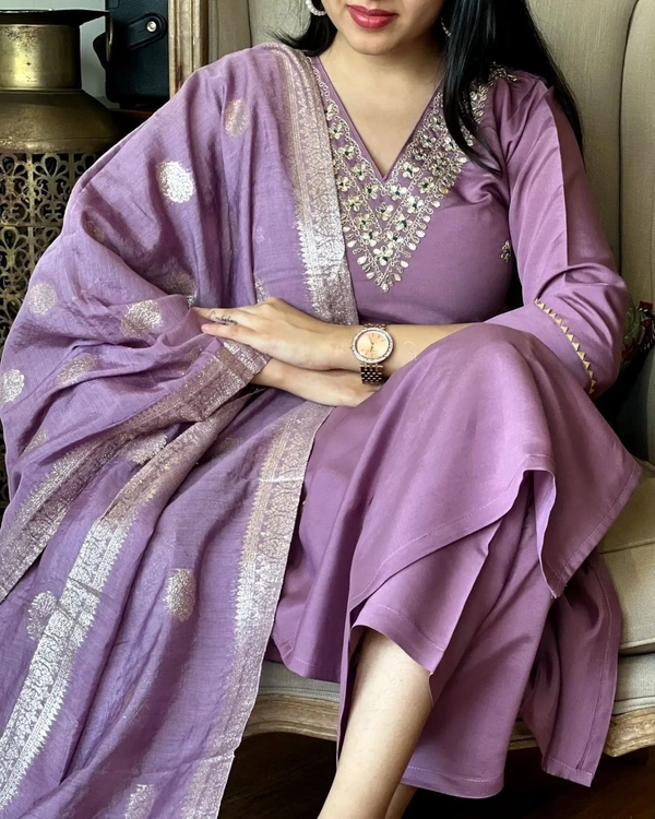 99 Fashion Bazaar Wedding Straight Kurti Set in Silk Chanderi Fabric with Jacquard Dupatta.  - Melanie, S