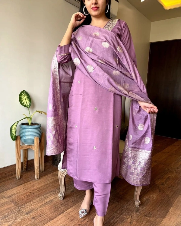 99 Fashion Bazaar Wedding Straight Kurti Set in Silk Chanderi Fabric with Jacquard Dupatta.  - Melanie, S
