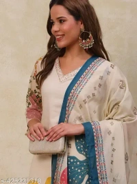 99 Fashion Bazaar  Kurti Set with Dupatta in Cotton Blend Fabric - Gallery, L
