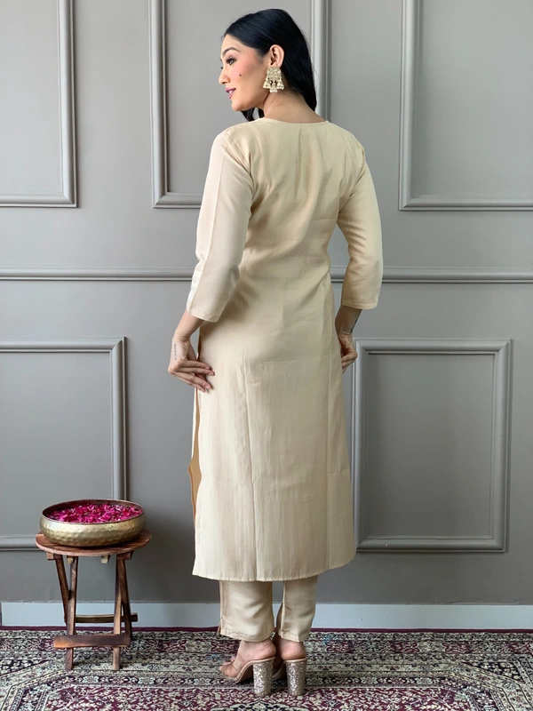 99 Fashion Bazaar Straight Kurti Set in Viscose Chanderi with Embroidery Neck Yoke and Printed Dupatta.  - Thatch, S