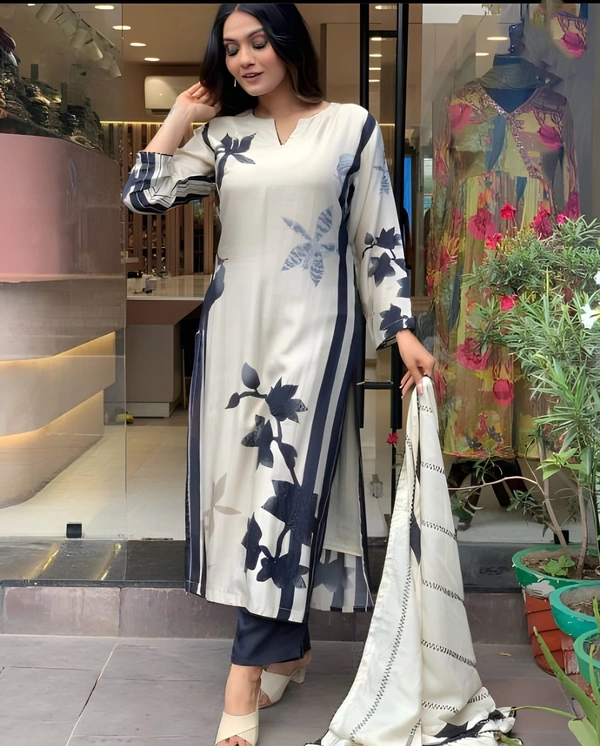 99 Fashion Bazaar Printed Straight Kurti Set in Maslin with Beatiful Printed Dupatta.  - Wild Sand, XXL