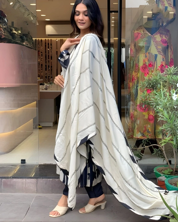 99 Fashion Bazaar Printed Straight Kurti Set in Maslin with Beatiful Printed Dupatta.  - Wild Sand, XXL