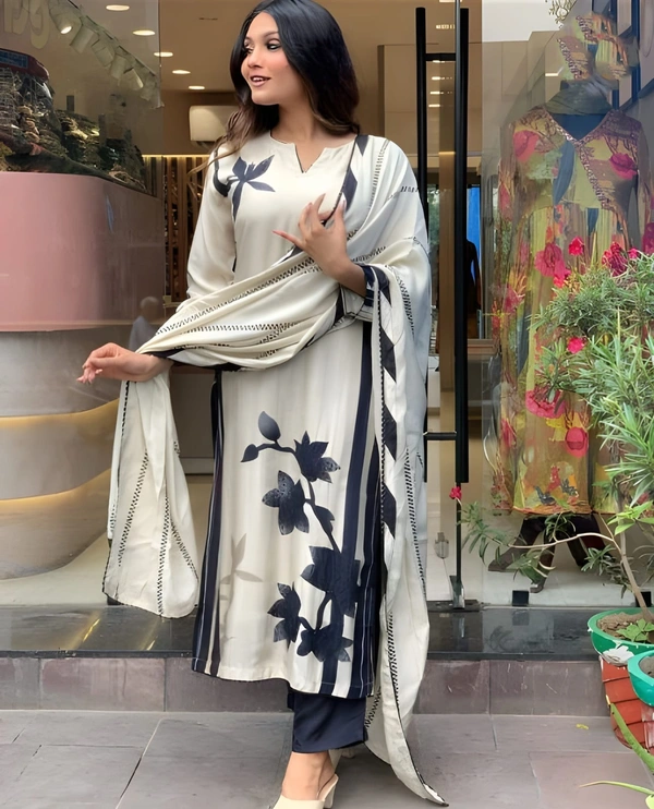 99 Fashion Bazaar Printed Straight Kurti Set in Maslin with Beatiful Printed Dupatta.  - Wild Sand, XXL