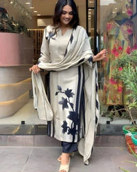 99 Fashion Bazaar Printed Straight Kurti Set in Maslin with Beatiful Printed Dupatta.  - Wild Sand, XXL