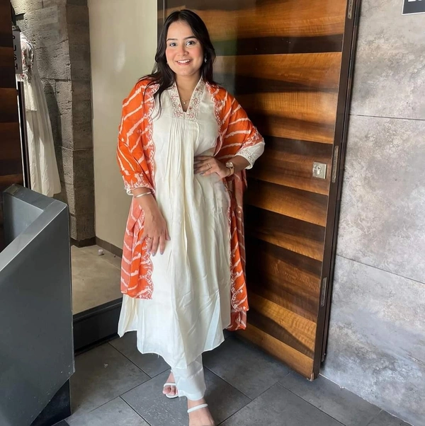 99 Fashion Bazaar Wedding Kurti Set in Chanderi Fabric  - Ebb, XL