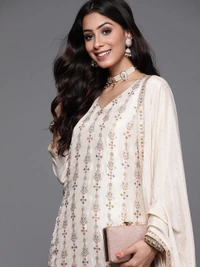 99 Fashion Bazaar Wedding Straight Kurti Set in Viscose Jacquard Fabric with Dupatta.  - Cararra, XL