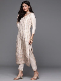99 Fashion Bazaar Wedding Straight Kurti Set in Viscose Jacquard Fabric with Dupatta.  - Cararra, XL