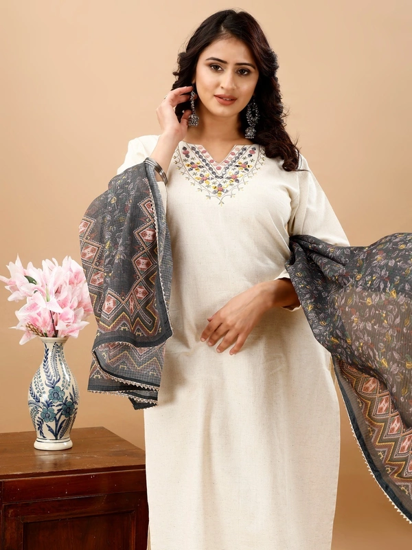 99 Fashion Bazaar Stright Kurti Set in Pure Khadi Cotton Fabric - Bon Jour, XXL