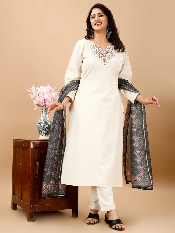 99 Fashion Bazaar Stright Kurti Set in Pure Khadi Cotton Fabric - Bon Jour, XXL
