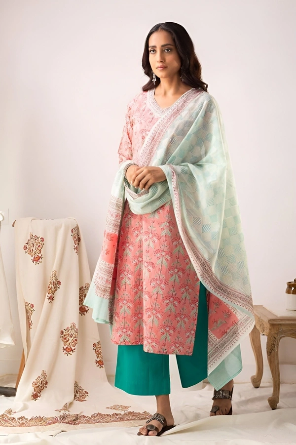 99 Fashion Bazaar  Kurta Set with Dupatta in Pure Soft Cotton Fabric  - Tickle Me Pink, M