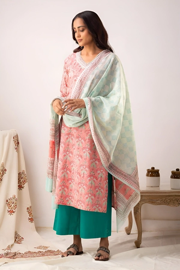 99 Fashion Bazaar  Kurta Set with Dupatta in Pure Soft Cotton Fabric  - Tickle Me Pink, M