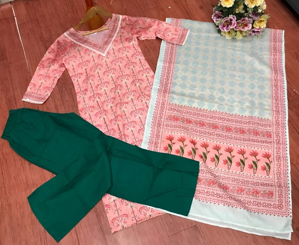 99 Fashion Bazaar  Kurta Set with Dupatta in Pure Soft Cotton Fabric  - Tickle Me Pink, M
