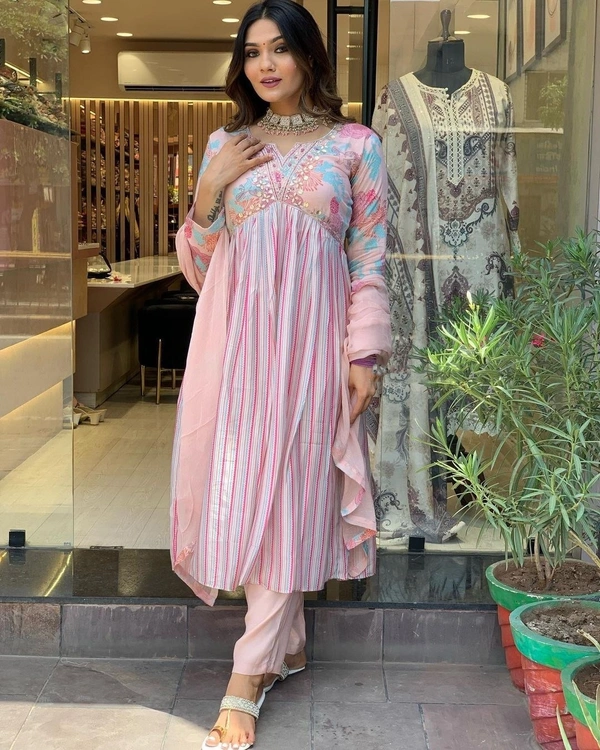 99 Fashion Bazaar Aliya Cut Kurti Set in Viscose Maslin  Fabric with Nazmin Dupatta.  - Beauty Bush, M