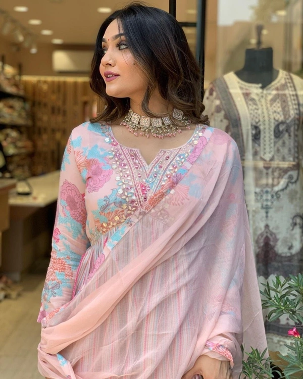 99 Fashion Bazaar Aliya Cut Kurti Set in Viscose Maslin  Fabric with Nazmin Dupatta.  - Beauty Bush, M
