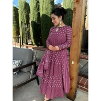 99 Fashion Bazaar Printed Peach Colour Flaired Gown Set With Dupatta  - Can Can, XXL