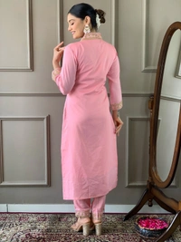 99 Fashion Bazaar Women Embroidered Viscose Silk Blend kurta Pant Dupatta set - Wild Watermelon, XXL