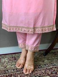 99 Fashion Bazaar Women Embroidered Viscose Silk Blend kurta Pant Dupatta set - Wild Watermelon, L