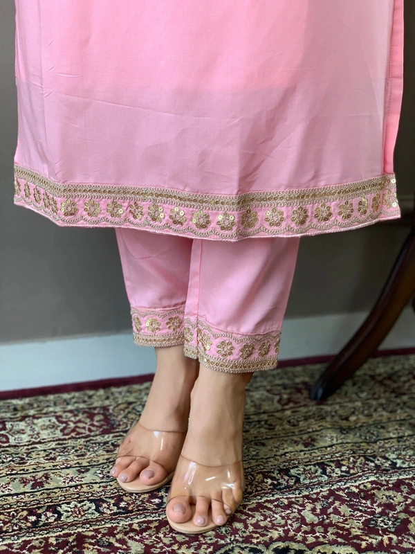 99 Fashion Bazaar Women Embroidered Viscose Silk Blend kurta Pant Dupatta set - Wild Watermelon, XXL