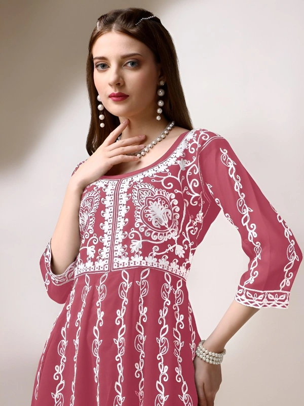 99 Fashion Bazaar Women's Chikankari Kurta with Dupatta Set - Sundown, M