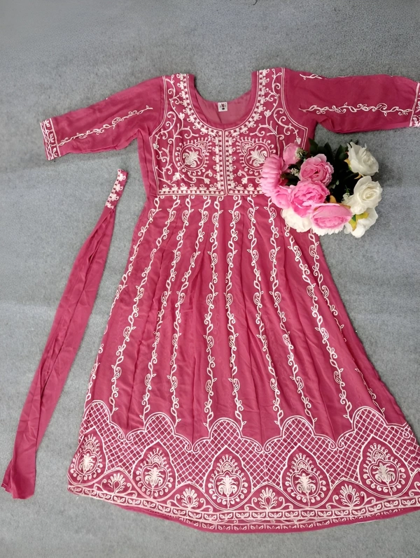 99 Fashion Bazaar Women's Chikankari Kurta with Dupatta Set - Sundown, M