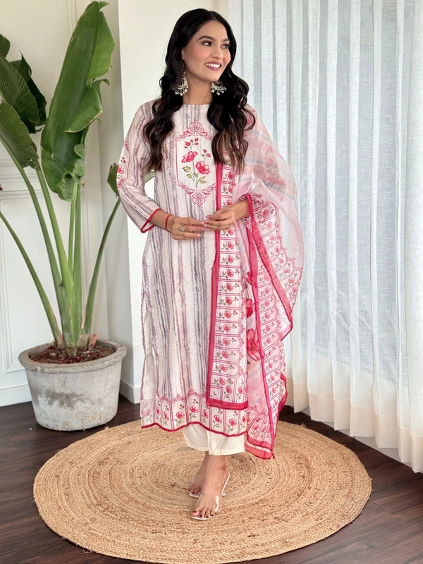 99 Fashion Bazaar Printed Straight Kurti Set in Maslin with Beatiful Printed Dupatta.  - Sundown, S