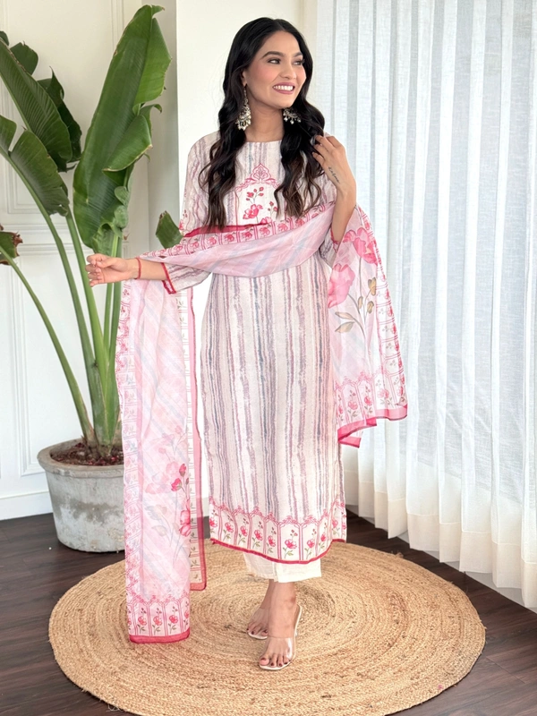99 Fashion Bazaar Printed Straight Kurti Set in Maslin with Beatiful Printed Dupatta.  - Sundown, XXL