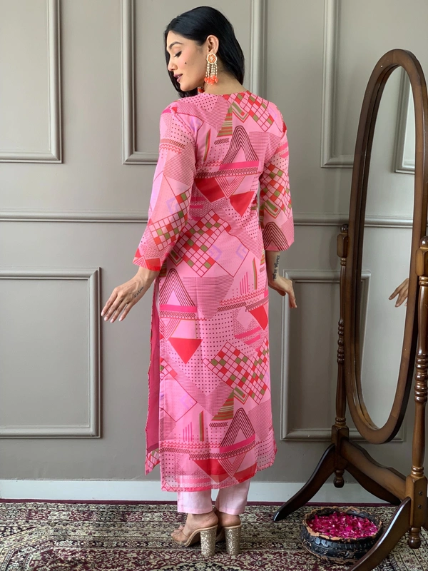 99 Fashion Bazaar Women's Straight Kurti Set in Printed Viscose Chanderi Fabric  - Cerise Red, S