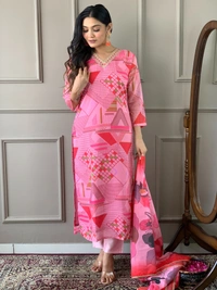 99 Fashion Bazaar Women's Straight Kurti Set in Printed Viscose Chanderi Fabric  - Cerise Red, S