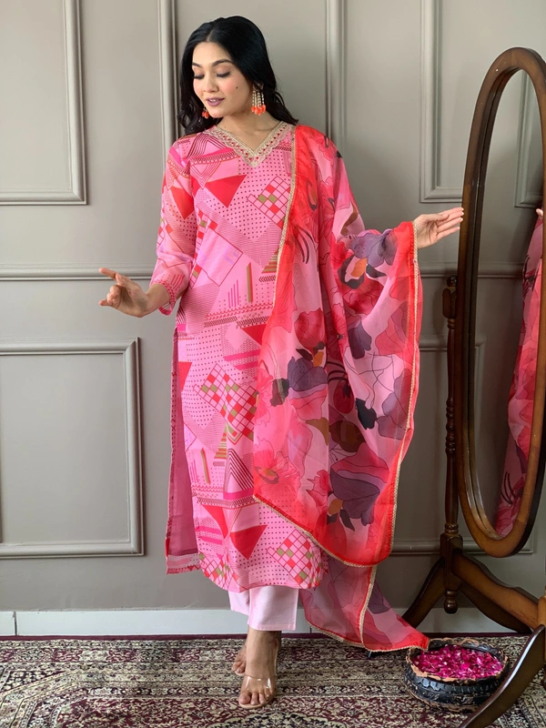 99 Fashion Bazaar Women's Straight Kurti Set in Printed Viscose Chanderi Fabric  - Cerise Red, S