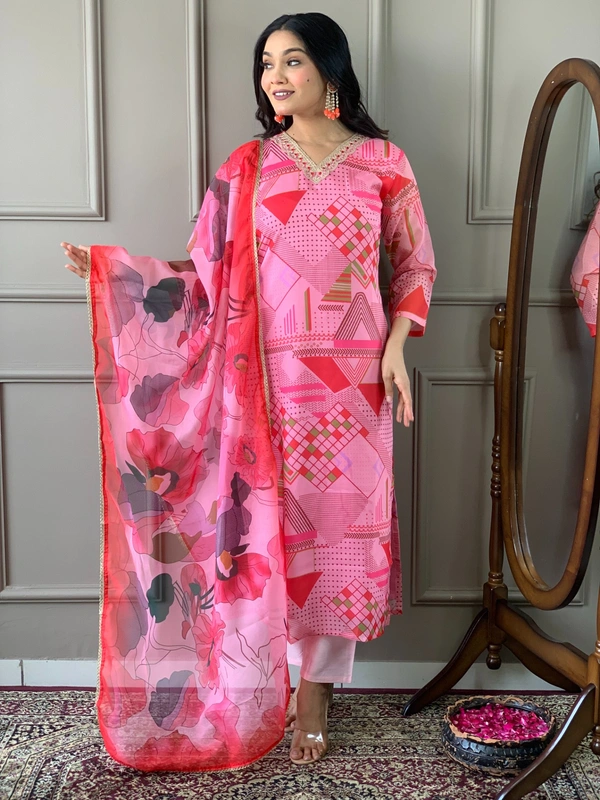 99 Fashion Bazaar Women's Straight Kurti Set in Printed Viscose Chanderi Fabric  - Cerise Red, S