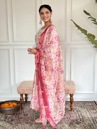 99 Fashion Bazaar Straight Kurti Emboridery Set in Viscose Chanderi Fabric with Printed Dupatta.  - Carissma, M