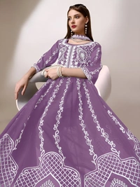 99 Fashion Bazaar Women's Chikankari Kurta with Dupatta Set - Wisteria, XL