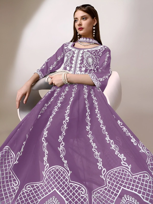 99 Fashion Bazaar Women's Chikankari Kurta with Dupatta Set - Wisteria, XL