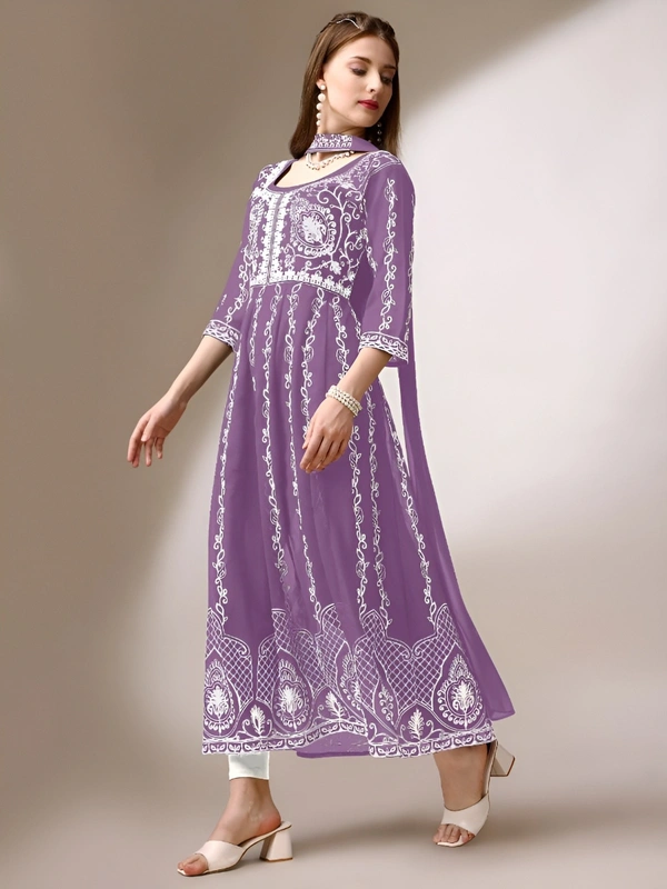 99 Fashion Bazaar Women's Chikankari Kurta with Dupatta Set - Wisteria, XL