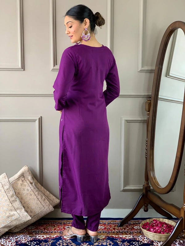 99 Fashion Bazaar Emborierded Kurti Set in Rayon with Embroidery Neck Yoke and Dupatta.  - Ripe Plum, XL