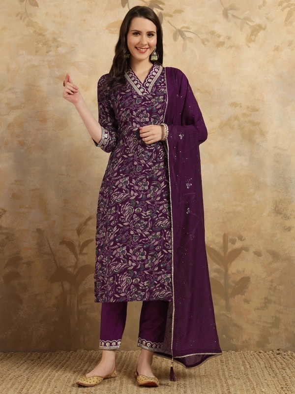 99 Fashion Bazaar Beautiful Straight Emboridery Women's Kurti Set  in Heavy Viscose Fabric  - Mardi Gras, XXL