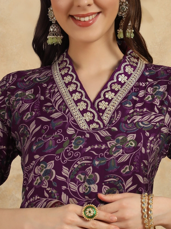 99 Fashion Bazaar Beautiful Straight Emboridery Women's Kurti Set  in Heavy Viscose Fabric  - Mardi Gras, XXL
