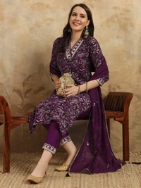 99 Fashion Bazaar Beautiful Straight Emboridery Women's Kurti Set  in Heavy Viscose Fabric  - Mardi Gras, L