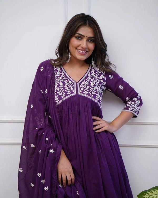 99 Fashion Bazaar Wedding Emboridery Alia Cut Kurti Set in Vichitra Silk Fabric with Dupatta.  - Pompadour, S