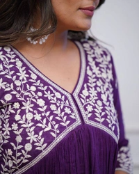 99 Fashion Bazaar Wedding Emboridery Alia Cut Kurti Set in Vichitra Silk Fabric with Dupatta.  - Pompadour, S