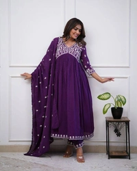 99 Fashion Bazaar Wedding Emboridery Alia Cut Kurti Set in Vichitra Silk Fabric with Dupatta.  - Pompadour, S
