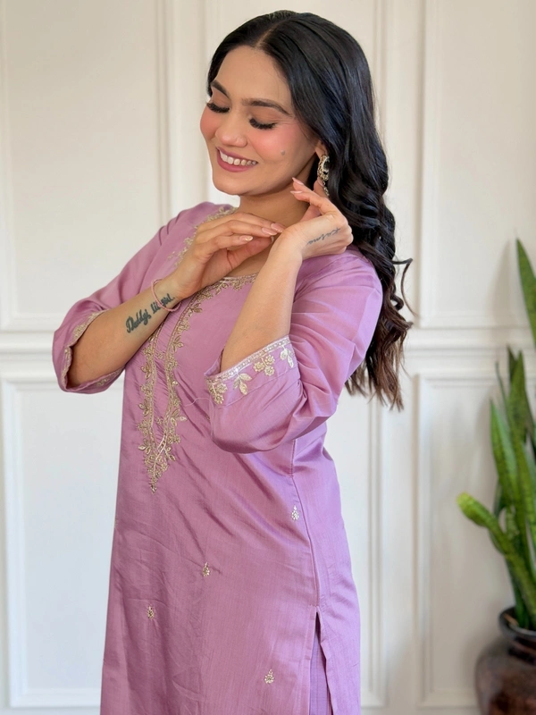 99 Fashion Bazaar Women Embroidered Chanderi & Jacquard Butti Dupatta Set - Light Orchid, S