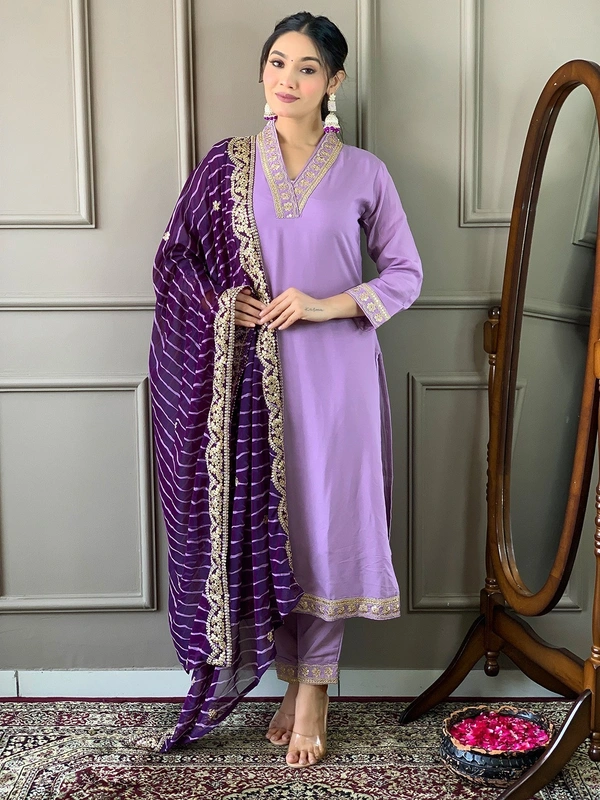 99 Fashion Bazaar Women Embroidered Viscose Silk Blend kurta Pant Dupatta set - Electric Violet, XL
