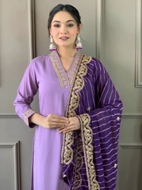 99 Fashion Bazaar Women Embroidered Viscose Silk Blend kurta Pant Dupatta set - Electric Violet, XL